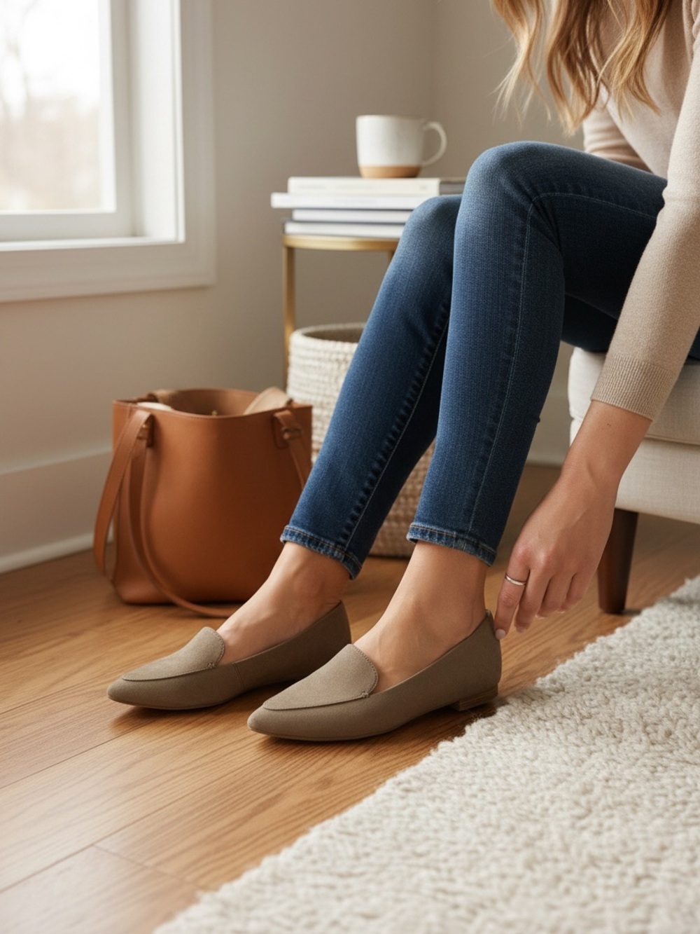 Kelly & Katie beige neutral minimalist tan slip on pointed toe flat shoes size 9